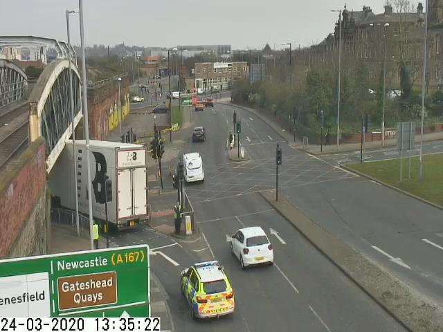 Lorry stuck under railway bridge at Wellington Street/Askew Road junction in #Gateshead Police on scene
