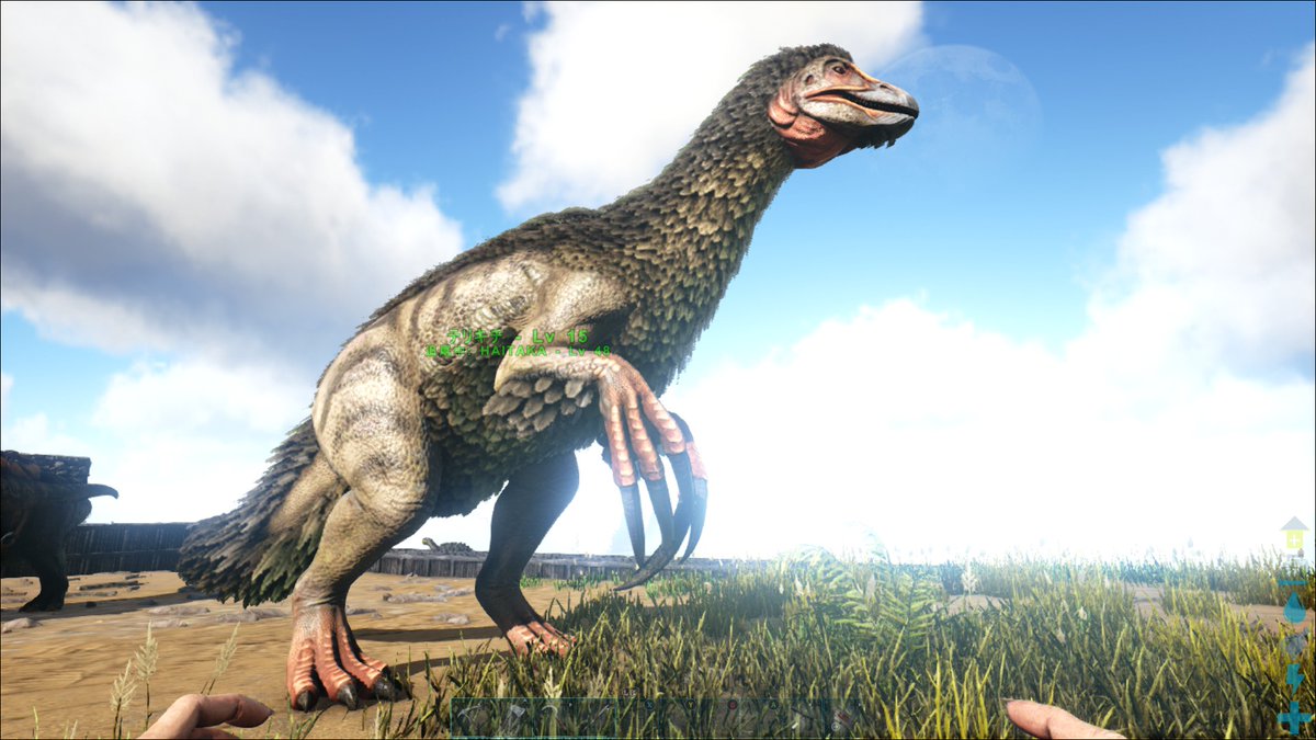 Haitaka テリジノサウルスを捕まえました テリキチと命名 鳥のような羽毛が生えてるけど獣脚類なんだって ゲームでは草食だけどすごく強いから戦闘も採集もこなせる万能選手 Ark