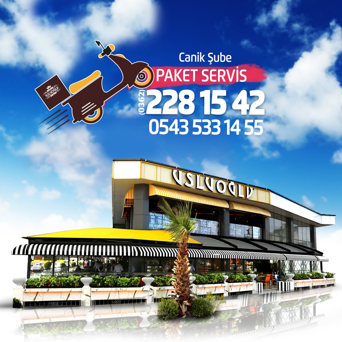 İyiki varsın dedirten lezzetler Usluoğlunda!
Dünya mutfağından, kebaba, lahmacundan, pideye!
Aradığınız her şey bir telefon kadar yakın!
Canik Şube: 0362 228 15 42 veya 0543 533 14 55 numaralı adresimizi arayabilirsiniz.