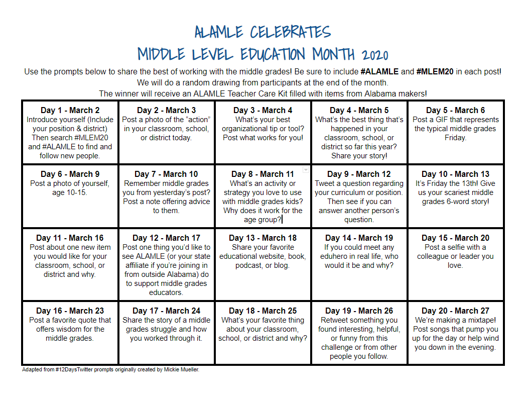 alabama_amle's tweet photo. Day 17: Share the story of a middle grades struggle and how you worked through it.
#ALAMLE #MLEM20 https://t.co/SxAV0FaXUA