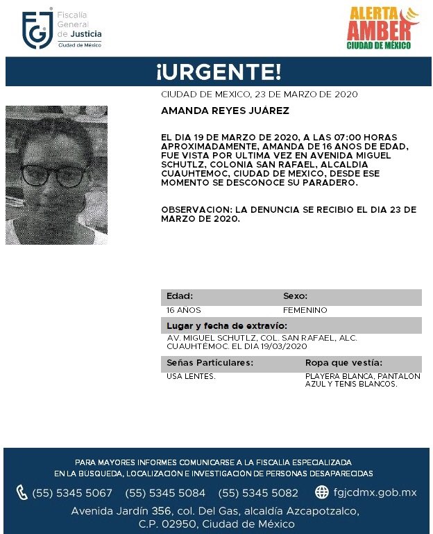 busqueda_cdmx's tweet photo. Solicitamos tu apoyo para localizar a Amanda Reyes Juárez.
Agradecemos cualquier información que pueda llevar a su localización. https://t.co/gaJQ4pSeEq