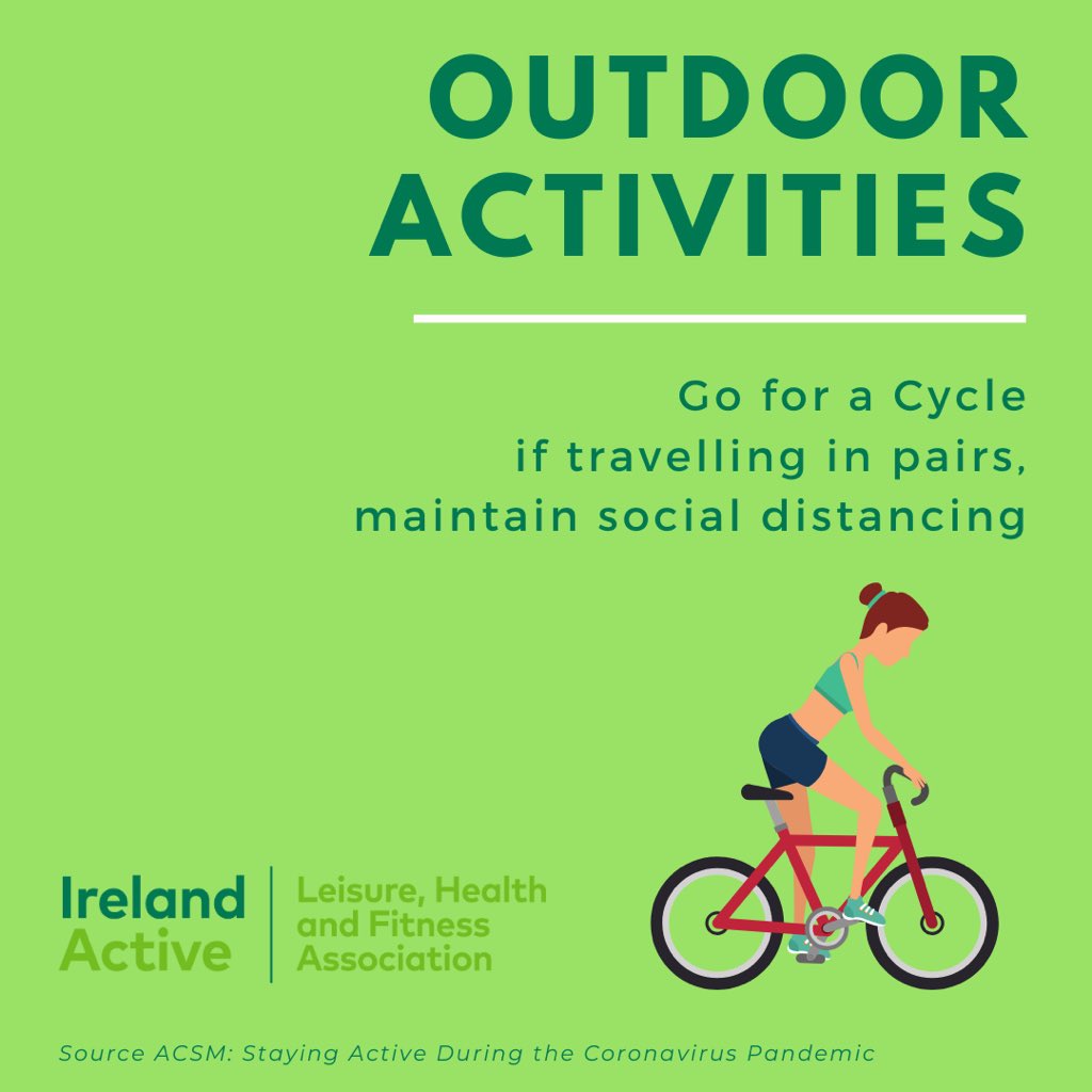 irelandactive's tweet photo. Cycling is a great low impact sport, gentle on knees, hips and ankles. If you intend to go out, avoid groups, typically busy routes and maintain social distance at all times🚴🏻♀️↔️🚴🏼♂️ #KeepIrelandActive https://t.co/bP4ejwRQ3l