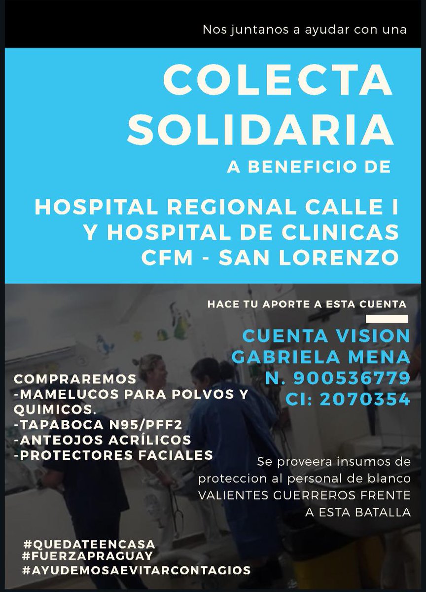 Ya vamos llegando a los 50 trajes!!
 De todos modos siempre se puede hacer más!! 
Unite a esta causa y proteje a nuestros médicos!!

#AYUDADESDECASA 
#FUERZAPARAGUAY