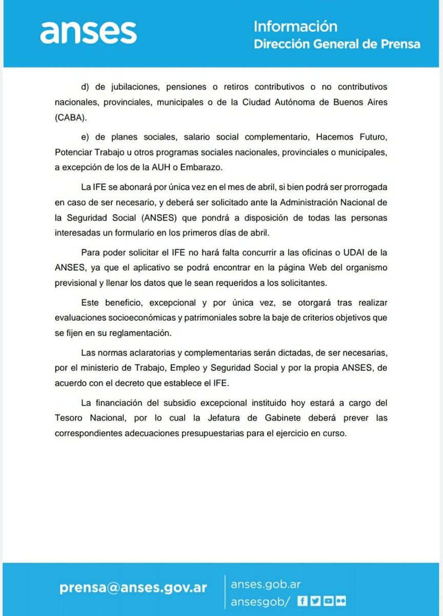 #Atención Compartimos información sobre el #IngresoFamiliarDeEmergencia(IFE), creado por el Gobierno Nacional, destinada a compensar a los sectores más vulnerables por las consecuencias económicas de la cuarentena, dispuestas por la emergencia sanitaria
#CoronavirusArgentina