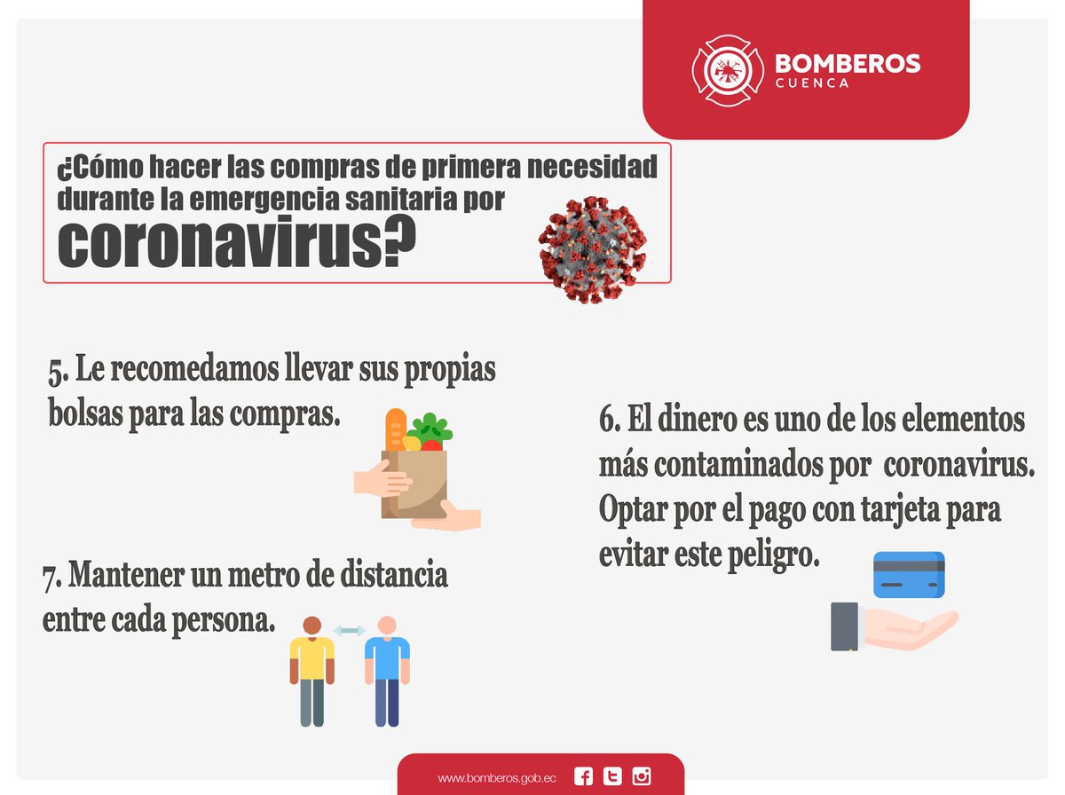 Bomberos_Cuenca's tweet photo. ¡Buenos días!
Tenemos las siguientes recomendaciones para realizar compras de primera necesidad durante la emergencia sanitaria por #Covid_19.
Recuerda, no es un paseo, es un espacio para ir a abastecerse de comida e insumos. https://t.co/RxwmbdTnaA