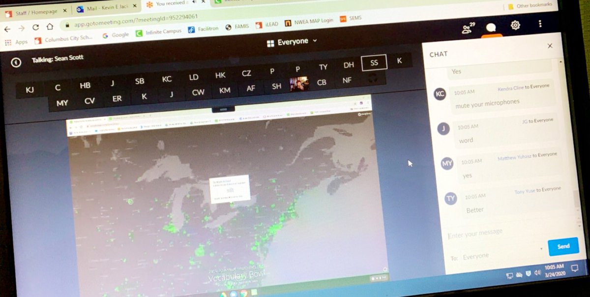 WoodwardParkMS's tweet photo. Our staff is highly engaged in a webinar from @VocabularyCom so we can better serve our students during this time away. #TeachFromHome #CCScares #StaySafeCCS #StayHomeOhio #forthekids #optionalPD #virtuallearning #onlineresources @ColsCitySchools https://t.co/ZQ0lpibhRD
