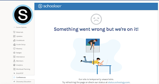 melthornhill's tweet photo. KCS Ts & Ss if you are getting this message, Schoology is overwhelmed. Please be patient they are aware of the issue and working on it. Ss can break up their learning into different chunks of time throughout the day. We will get through this. #teamKCS #KCSLearning2020 https://t.co/joeCxVrjHC