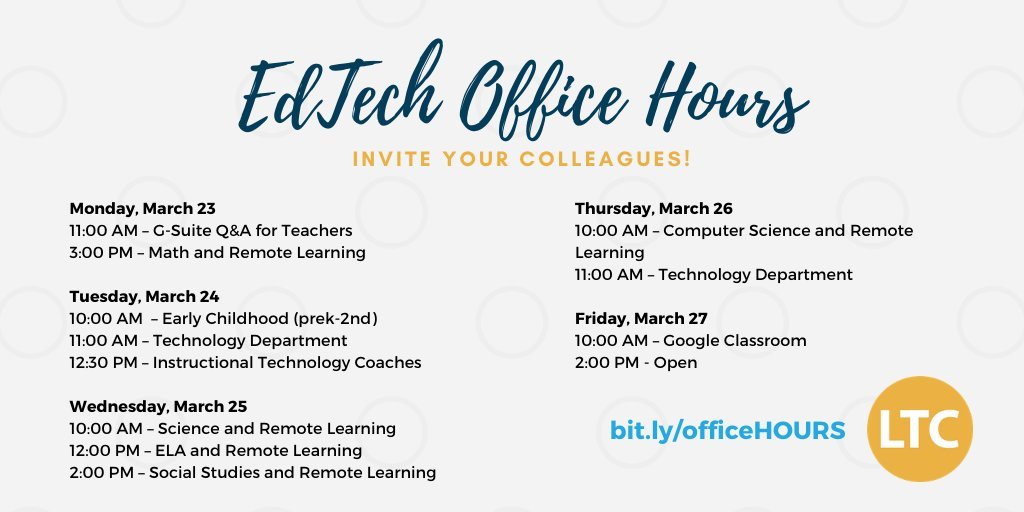 EdTech Office Hours for Early Childhood starts in 35 minutes at 10AM Central! Join me at ltcillinois.zoom.us/j/762656439?pw…