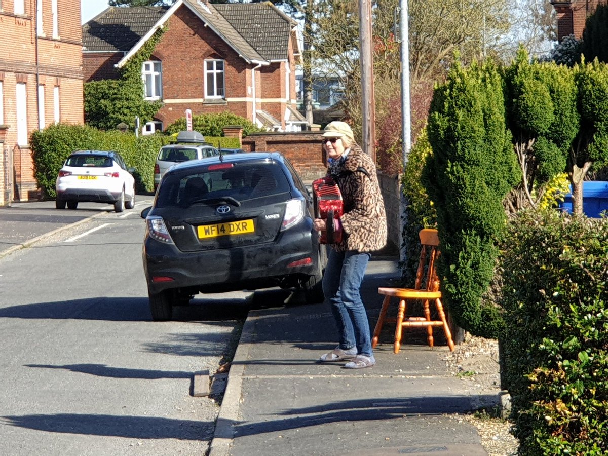 so working from home. neigbours playing her accordion lovely. how communities can get together.