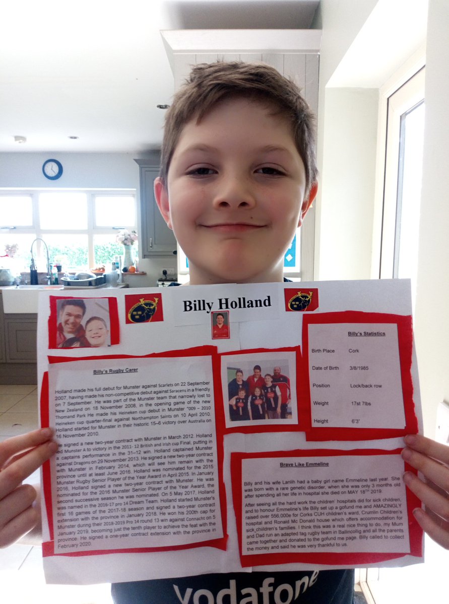 Rob_apk's tweet photo. @MRSC16 @billyholland

My son Ultan was given a project to do at home while he was off school..... He did his project on Munster Legend Billy Holland... https://t.co/31BBCliOS2