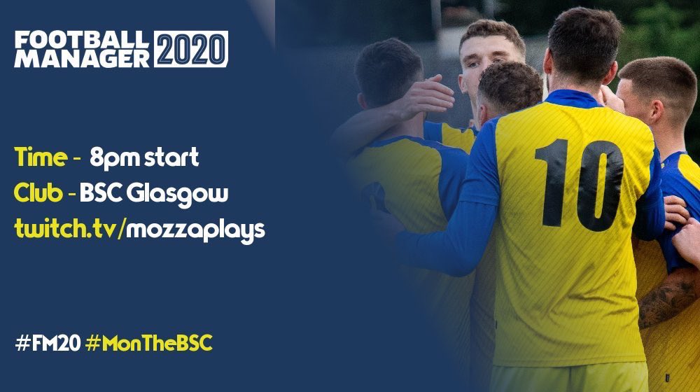MozzaRobertson's tweet photo. Live with @FootballManager again tonight:
⏰ 8pm-10:30pm
⚽️ BSC Glasgow 2027/28
🖥 https://t.co/wy7vcgxoVB
The playoff push continues (or turns into another survival battle) - eScottish Cup chat too!
#FM20 #MonTheBSC https://t.co/C1BwlVFLhQ