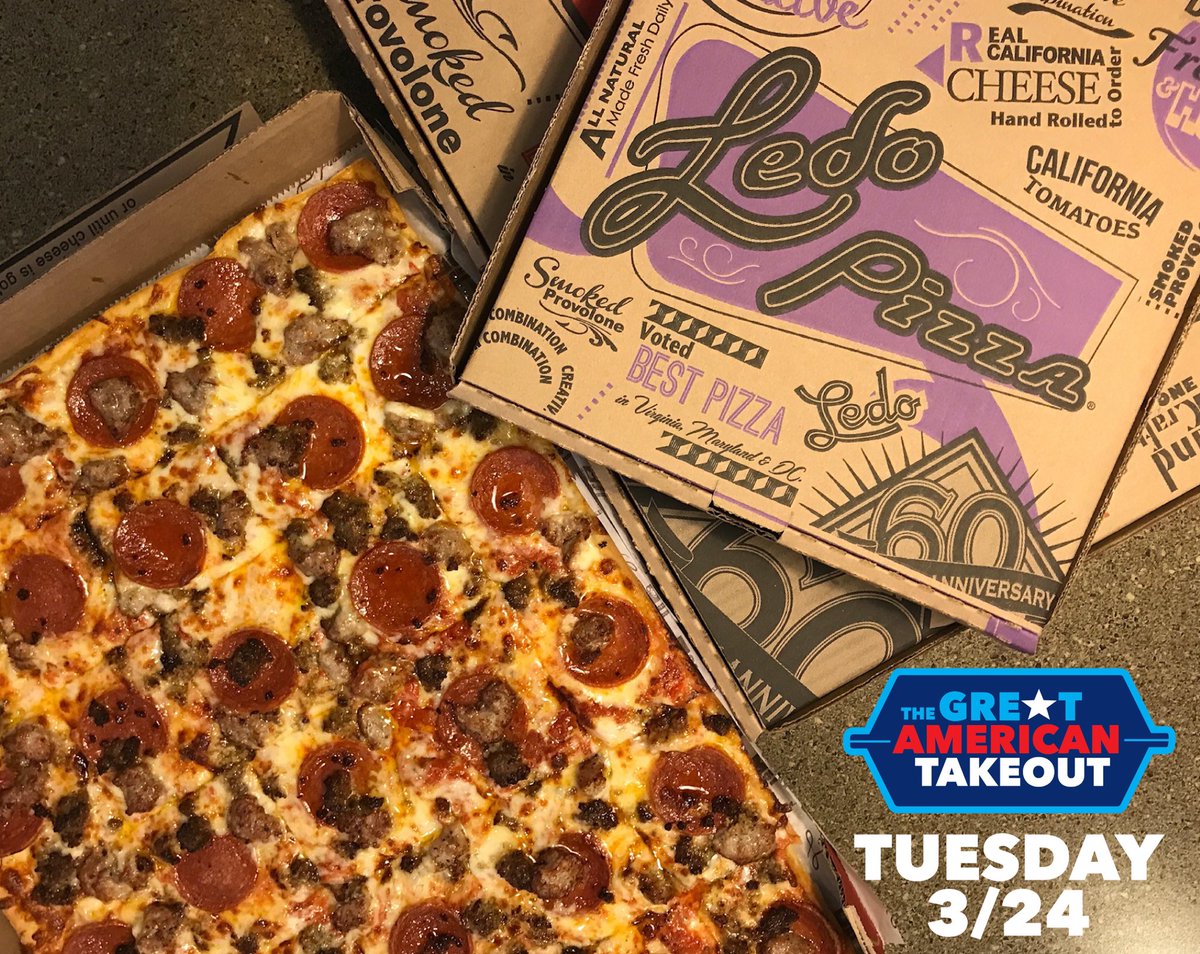 🎉 GIFT CARD GIVEAWAY 🎉

RETWEET &amp; FOLLOW 
to be entered to win a
$50 #LEDOPIZZA GIFT CARD!
(1 winner picked randomly at 9pm on 3/24/20)

🟢 CARRYOUT is OPEN 🟢

Join #TheGreatAmericanTakeout on 3/24 and Carryout to help save our nation’s restaurants.