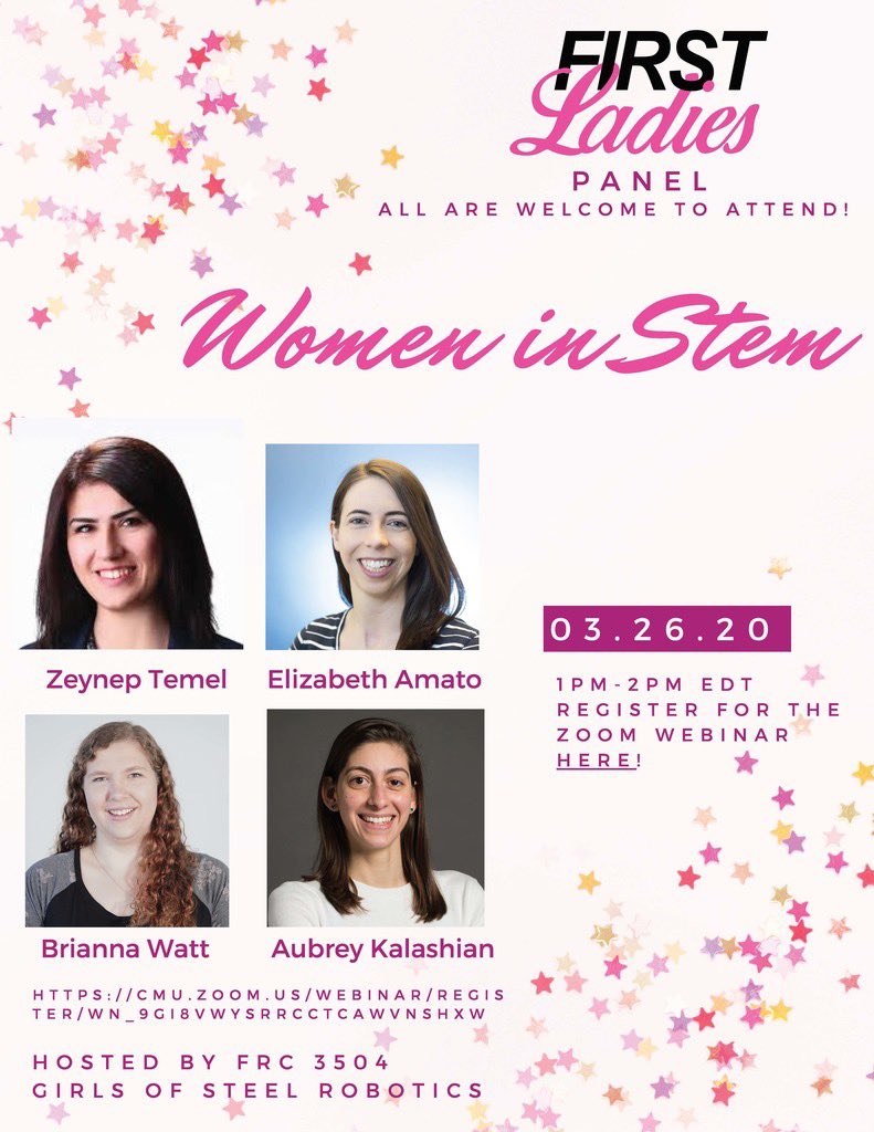 Girls of Steel Robotics (@thegirlsofsteel) on Twitter photo Join us for our <a href="/ladiesinfirst/">FIRST Ladies</a> Women in STEM panel this Thursday, March 26th at 1-2 pm! Register using the link below. #FIRSTLadies #ohmyGoS cmu.zoom.us/webinar/regist… Join us for our <a href="/ladiesinfirst/">FIRST Ladies</a> Women in STEM panel this Thursday, March 26th at 1-2 pm! Register using the link below. #FIRSTLadies #ohmyGoS cmu.zoom.us/webinar/regist…