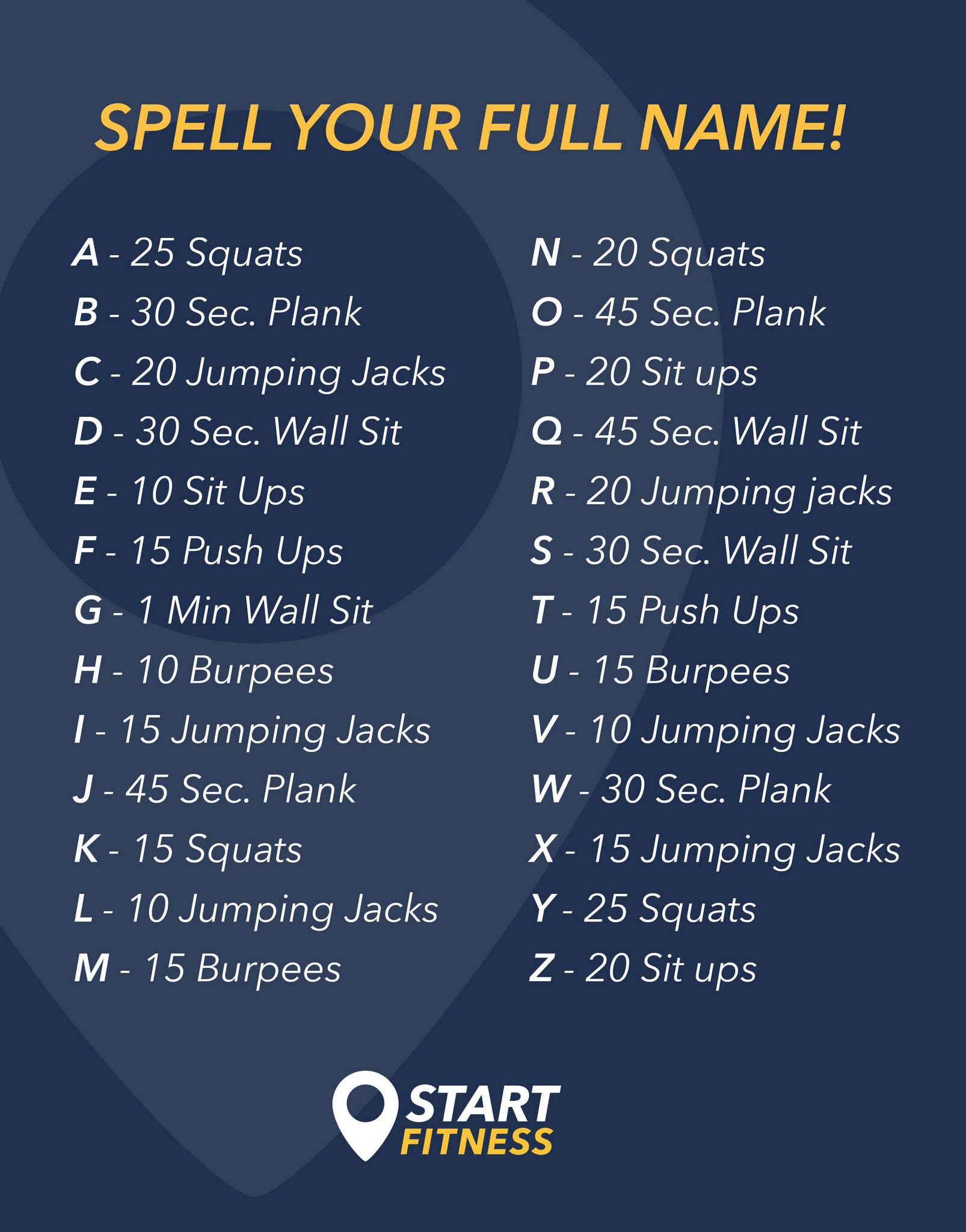 Start Fitness Spell Your Full Name Us In Your Workouts