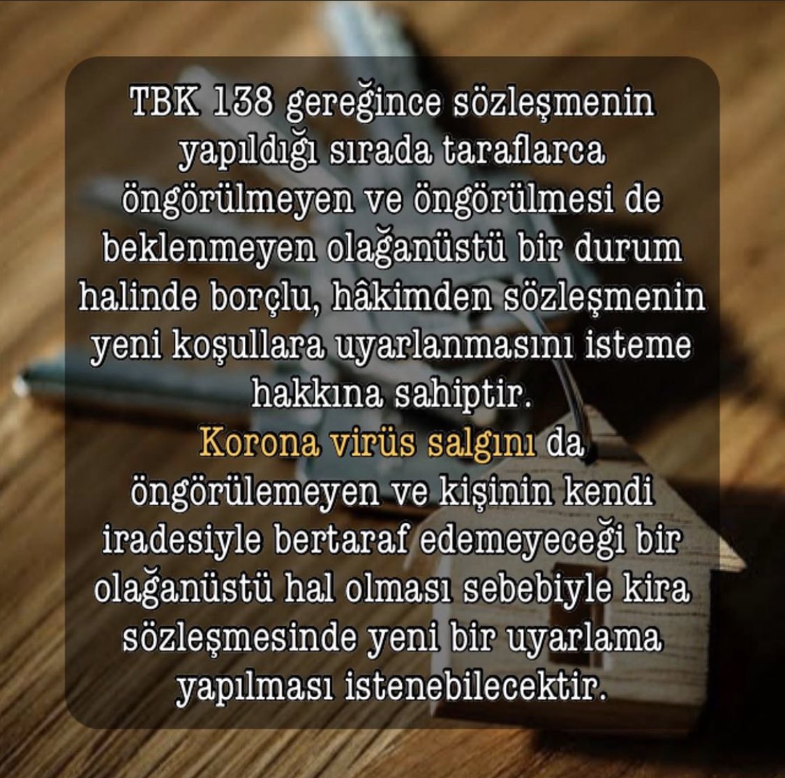 birganpartners's tweet photo. #Koronavirüs #salgını öngörülemeyen ve kişinin kendi iradesiyle bertaraf edemeyeceği bir olağanüstü hal olması sebebiyle #kira sözleşmesinde yeni bir uyarlama yapılması istenebilir. https://t.co/aEhPycBaOz