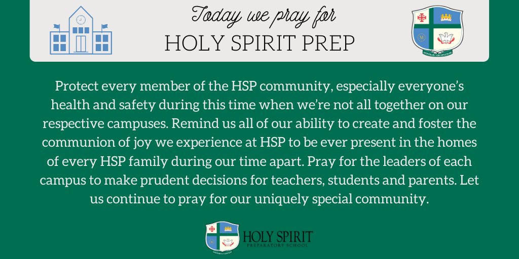 HolySpiritPrep's tweet photo. Today we pray for Holy Spirit Prep. We hope you join us in praying as a community during this time, even when we are apart. 🙏

#HSPcommunity #HSPfaith #catholicschool #atlschool #catholiceducation #coronavirusprayer https://t.co/dyYbSsrQWc