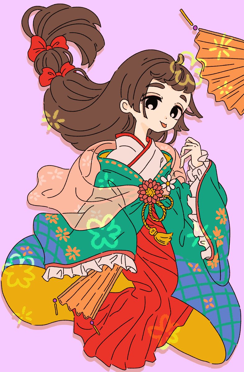 1girl solo long hair japanese clothes tongue kimono brown hair  illustration images