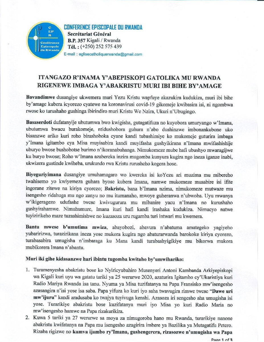 Conférence Episcopale du Rwanda tweet media