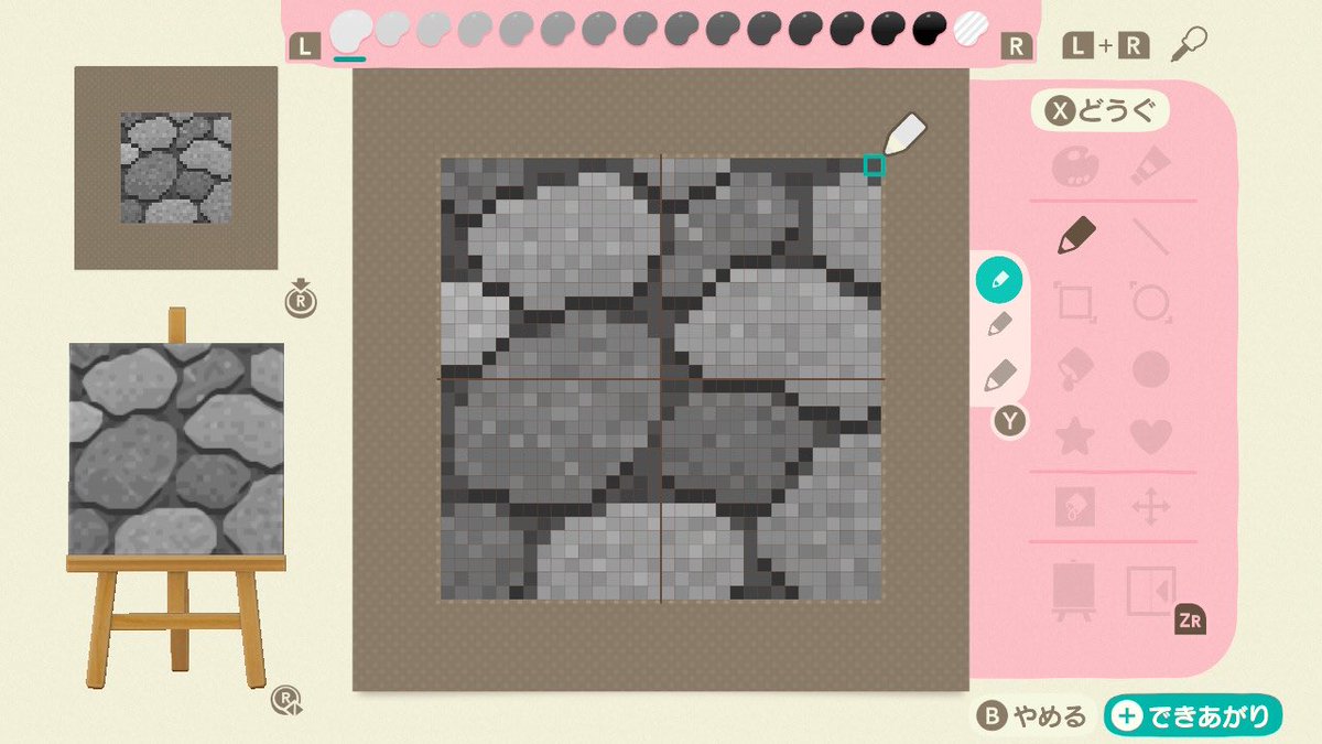 こんな感じでパターン化した石畳を描きました!並べるのが大変だった?
 #どうぶつの森  #AnimalCrossing  #ACNH  #NintendoSwitch #マイデザイン 