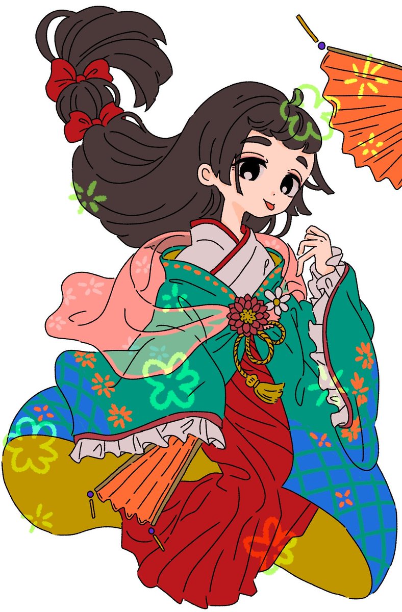 1girl solo long hair japanese clothes tongue kimono brown hair  illustration images