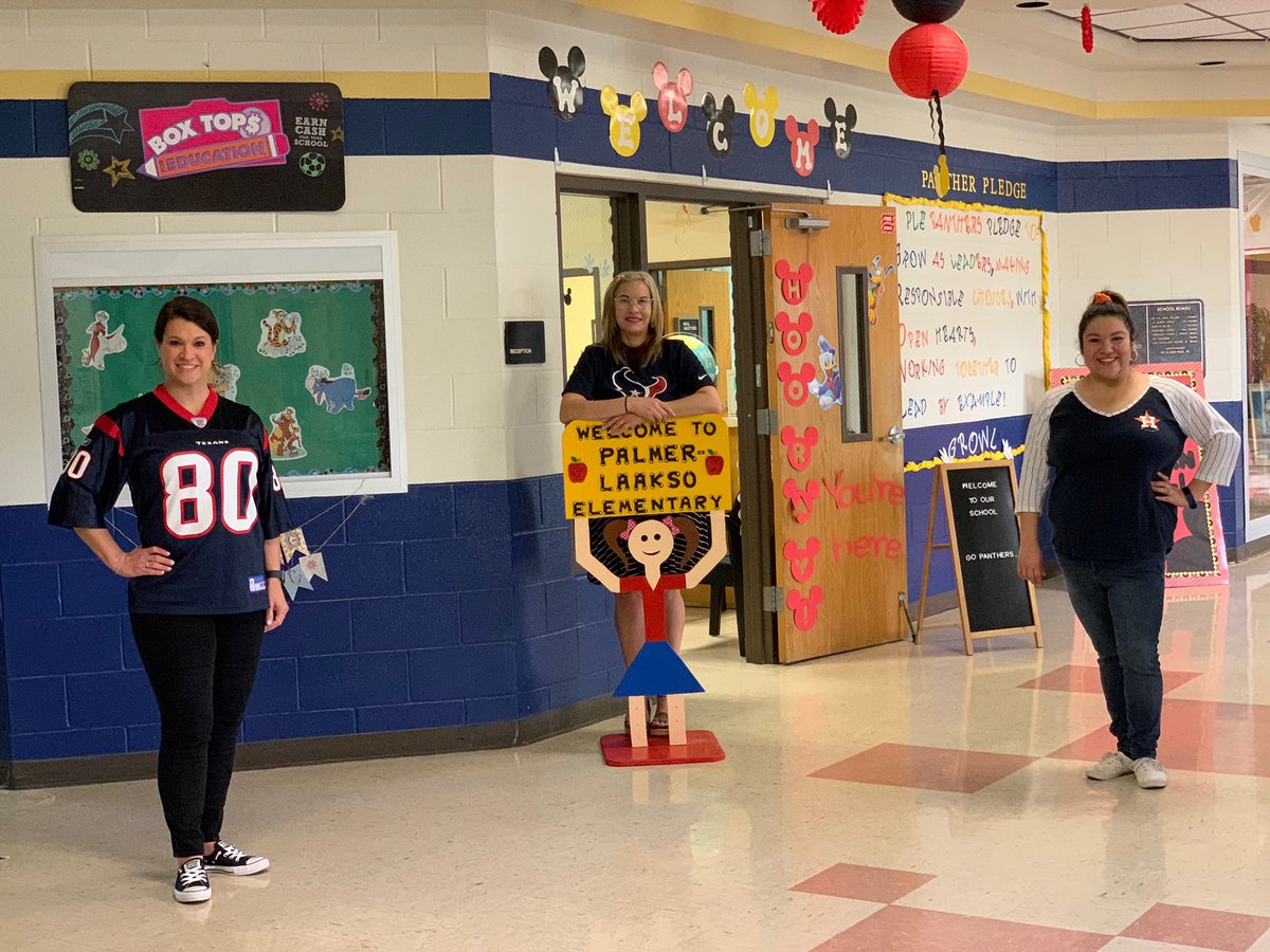 PLE_Panthers's tweet photo. Itโs Team Tuesday, PLE families!!Ms. Ontiveros, Mrs. Martinez, and Ms. Solis showing school spirit during virtual spirit week. We miss our students!!! ๐พ๐พ #pantherstogetherinspirit https://t.co/UtnrpjClPF
