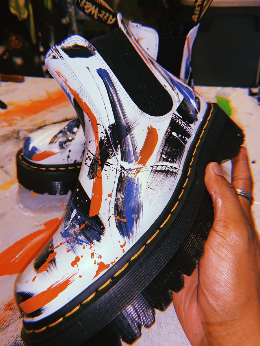 NyceTheHero's tweet photo. The finished product of my @drmartens “Quarantine + Create” abstract art session 🔥🔥🔥#getcustomized https://t.co/HG4WgFBoSd