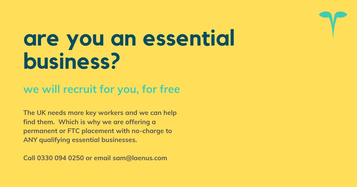 Are you an #essentialbusiness or #keyworker in need of more people?  We will #recruit for you #free to help you get through these difficult times #coronavirusuk #Coronavid19