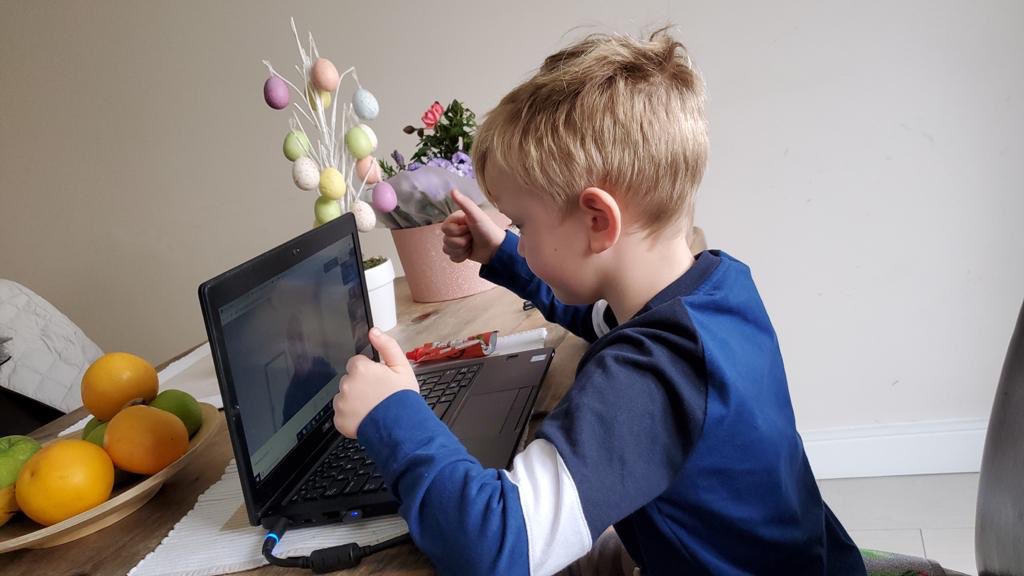 Week Two and our youngest pupils are now on Google Meet. Just look at one of our Junior Infants’ joy at seeing his teacher Mr Dwyer online! Certainly brightens the day!