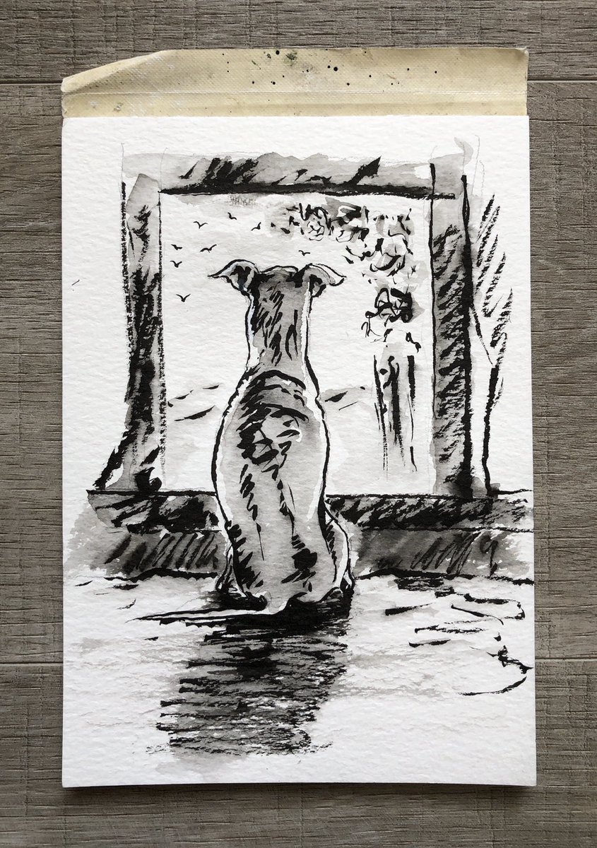 FionaThomsonArt's tweet photo. ‘Crow Watching’
Kuretake (Japanese) brush pen with black watersoluble ink that came in the pretty little balsawood box! 😃 I prefer softer sepia ink these days so will be experimenting! 😉
#Kuretake #brushpen #stayinside #stayathome #beenforourwalk #italiangreyhound #iggie #dog https://t.co/2uwTOdesjr