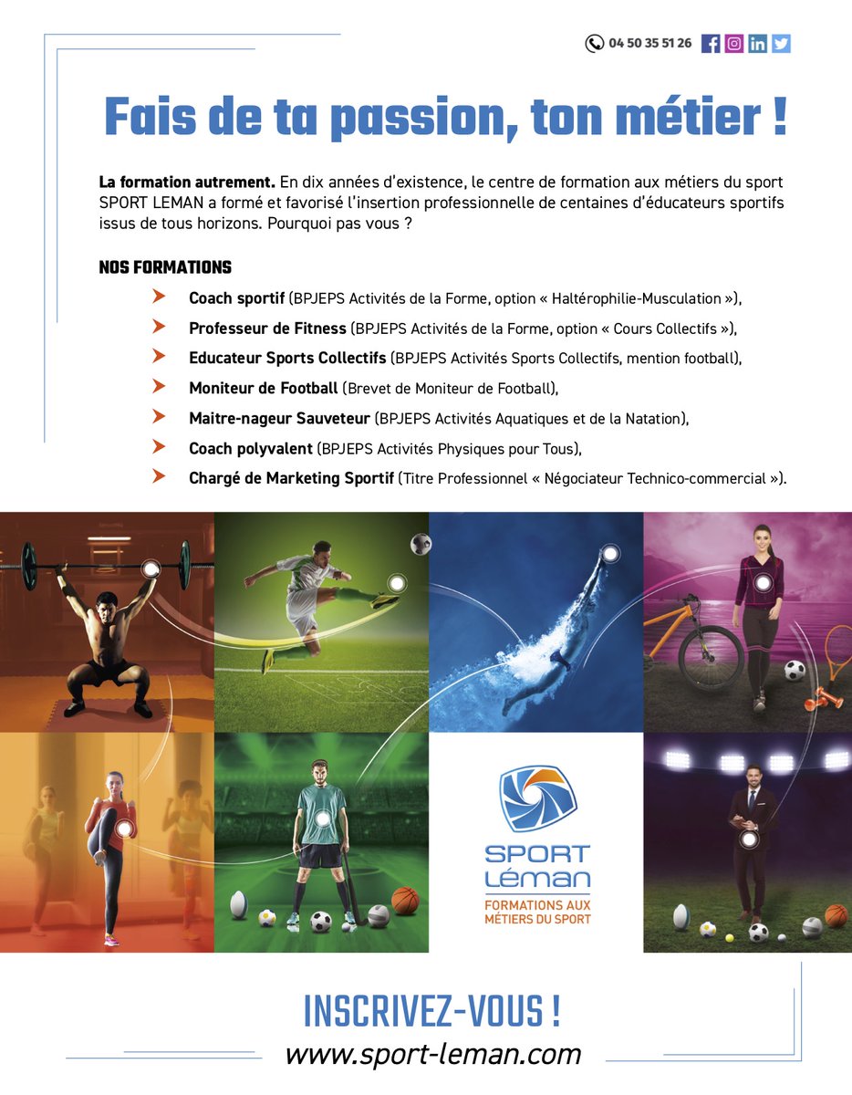 AVestiaires's tweet photo. Fais de ta passion, ton métier ! 💪

Le centre de formation aux métiers du sport @SportLeman_off vous propose 7⃣ formations à suivre à partir de la rentrée prochaine ! ⚽️🏋️‍♀️🏊‍♂️✅

Retrouvez ➕ d'infos dès à présent sur leur site internet 
➡️ https://t.co/PqQyiS41kg https://t.co/qB1XQGqzKe