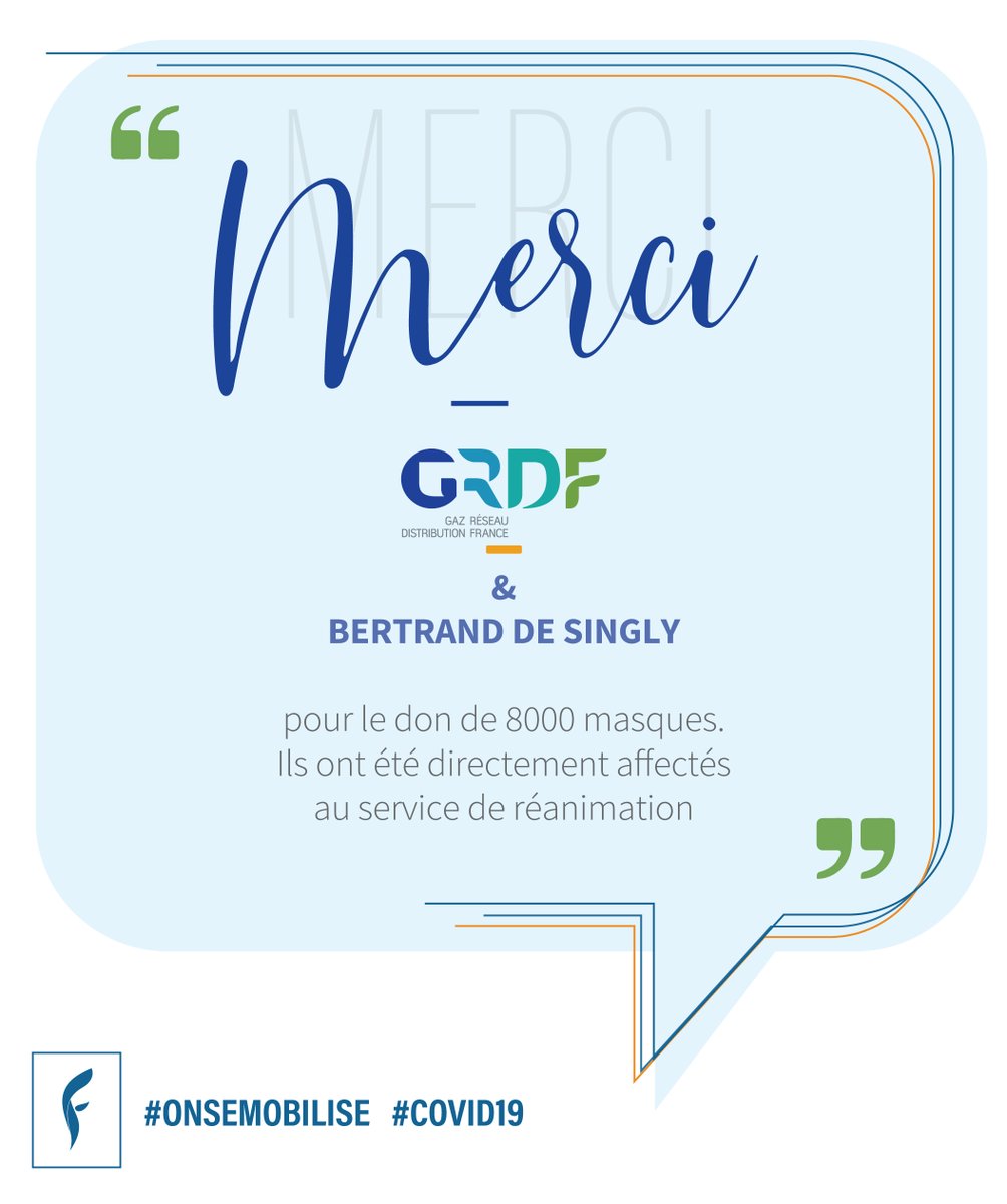 L'<a href="/HopitalFoch/">Hôpital Foch</a> remercie l'entreprise <a href="/GRDF/">GRDF</a> et à <a href="/bdesingly/">Bertrand de Singly</a> pour le don de 8000 masques.

Ils ont été directement affectés au service de #réanimation.

#solidarité #générosité <a href="/FWintenberger/">Franck Wintenberger</a>