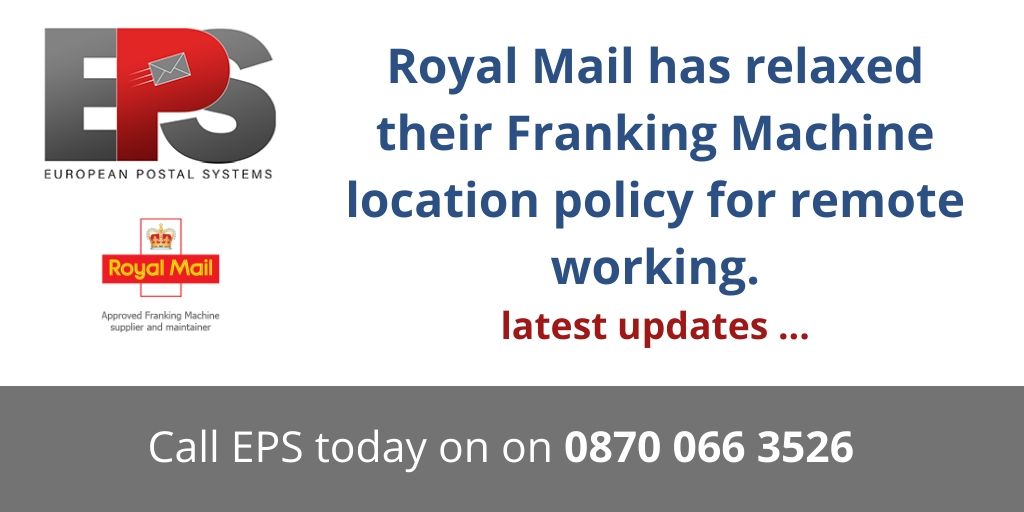 EPSFranking's tweet photo. Royal Mail has relaxed the regulations for Mailmark franking machines being used from a remote location. To see more read the updates on the Royal Mail website
https://t.co/jSJtsGKilQ https://t.co/LuPLfM2eZT