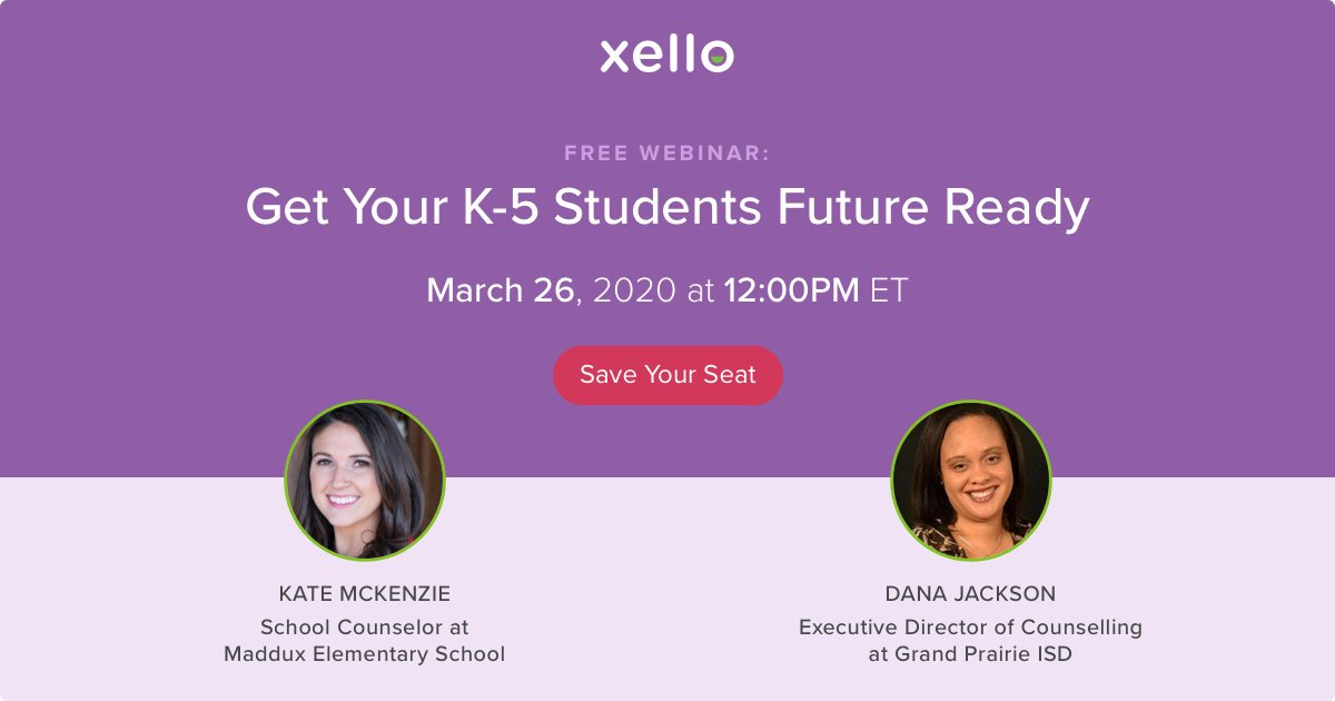 Wondering how to engage your K-5 students? Join 
@dananjackson Executive Director of Counselling at 
<a href="/grandprairieisd/">Grand Prairie ISD</a> &amp; @ms_kmckenzie, School Counselor at <a href="/MadduxMustangs/">Maddux Elementary</a> for a LIVE WEBINAR on getting your elementary students #futureready. Register now! ow.ly/AXdY50yHQ7r