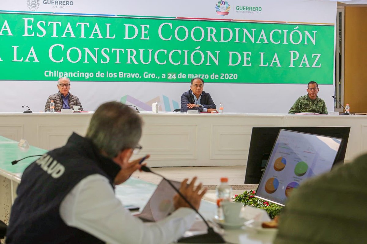HectorAstudillo's tweet photo. Junto a mandos de las Fuerzas Armadas, del delegado federal @SanAmilcar, titulares de @FGEGuerrero, @SGG_Guerrero @SSPGro, @SSaludGro y @cdheg_ro, iniciamos #ComoTodosLosDías la sesión de la Mesa de Coordinación Estatal para la Construcción de la Paz. https://t.co/rqpbSgCDme