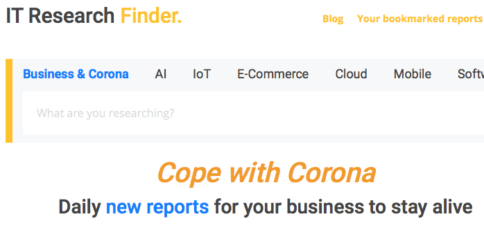 ResearchFinder's tweet photo. Our new Business &amp; #Corona service: The best reports and research on #COVIDー19 and how businesses can cope NOW on our platform. Daily updated with the latest #research - https://t.co/ULGdQQg8Fe https://t.co/hwK3otzyZt