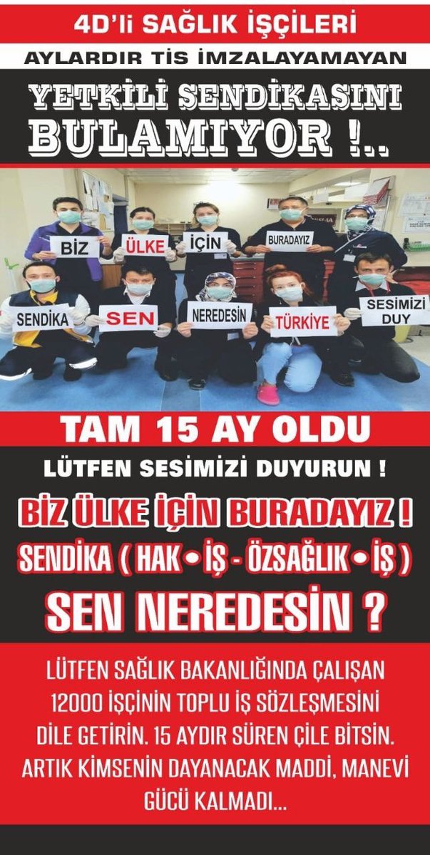 Bu zamanda sözleşme dondurulamaz #saglikiscileritisbekliyor
<a href="/drfahrettinkoca/">Dr. Fahrettin Koca</a> <a href="/fatihportakal/">fatih portakal</a> <a href="/kilicdarogluk/">Kemal Kılıçdaroğlu</a> <a href="/ozsagliksen/">Öz Sağlık-İş Sendikası</a> <a href="/devletsert/">Devlet Sert</a> <a href="/ZehraZumrutS/">Zehra Zümrüt Selçuk</a>