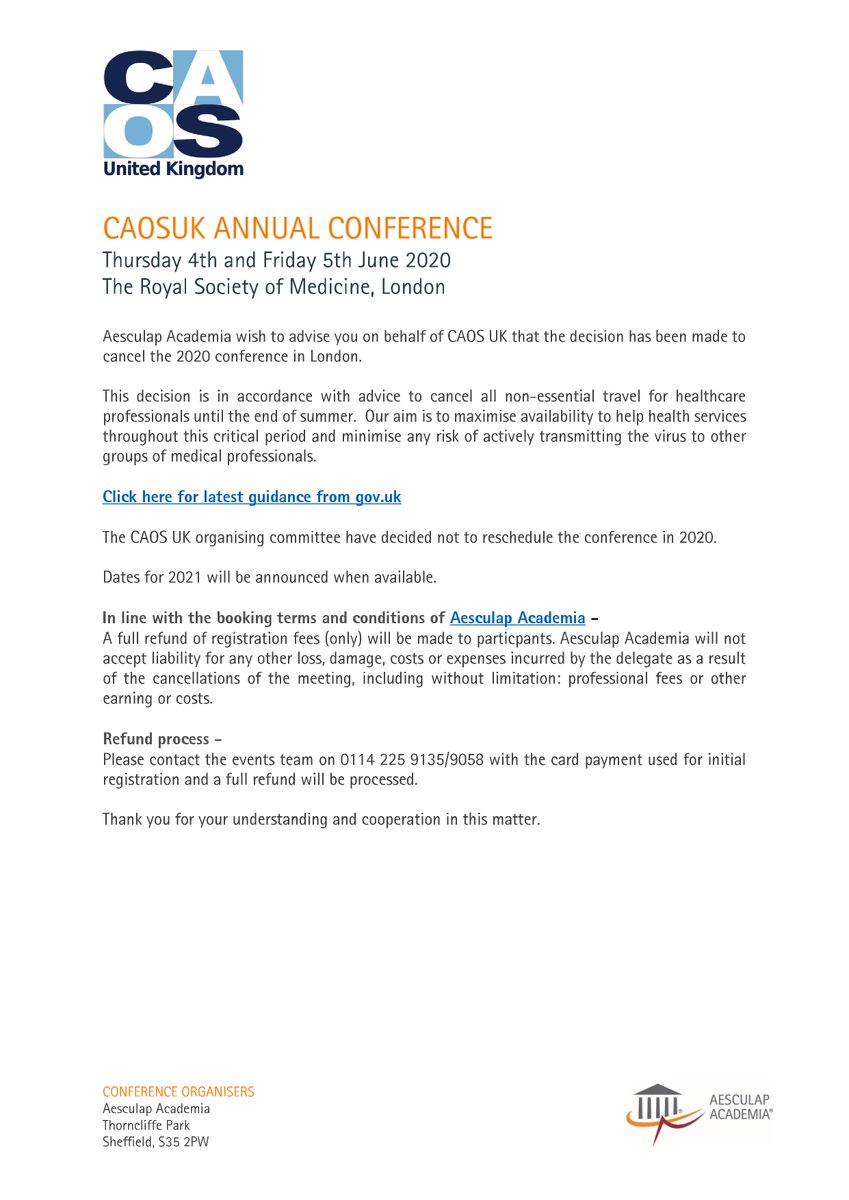 Cancellation of CAOS UK Annual Conference, 2020
caosukconference#cancellation#covid19
