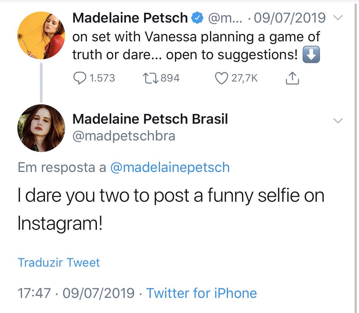 okay so we’re almost done. i also owned madepetschbra with a friend of mine but the account was suspended. i’m the one who asked her to take a ‘funny selfie’ with vanessa (AND SHE DID!). here’s some proof: