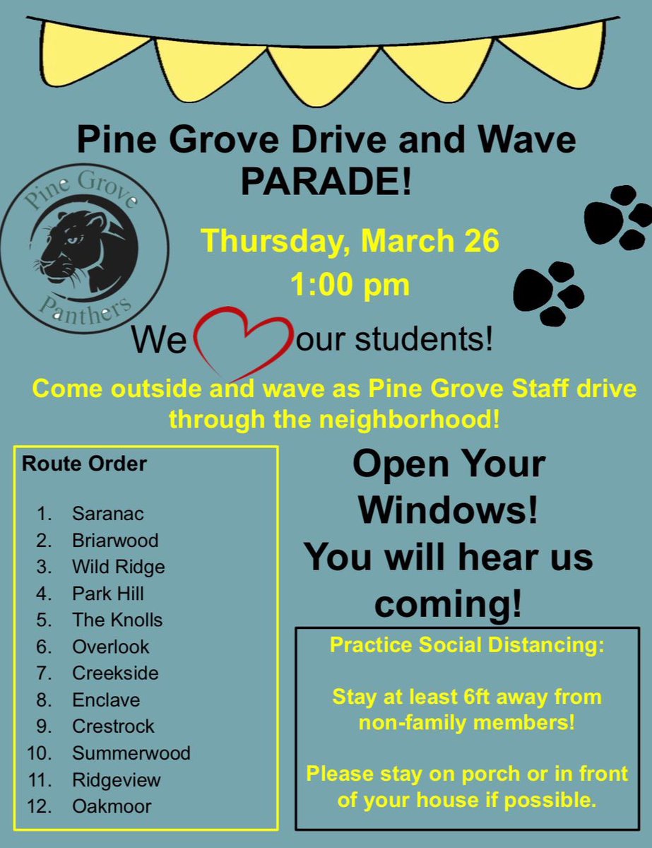 We miss our students and want to say “hi”! Please join us from a safe distance (front porch or driveway that is at least 6 ft from road) as PGE staff drive and wave their way through the neighborhood! <a href="/dcsdk12/">Douglas County School District</a> <a href="/ChapHappenings/">Chap Happenings</a>