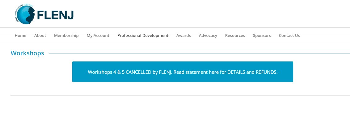FLENJ's tweet photo. We @FLENJ regretfully announce that we have decided to act with caution RE: #FLENJPDSeries Workshops 4 (w @grahnforlang) &amp; 5 (w @MaestraAubreyCT, to be held at the @NJPSA Center, and cancel the remainder of this series. 

Please read our full statement at: https://t.co/Pl2SAzn1zg https://t.co/CEGRLDr177