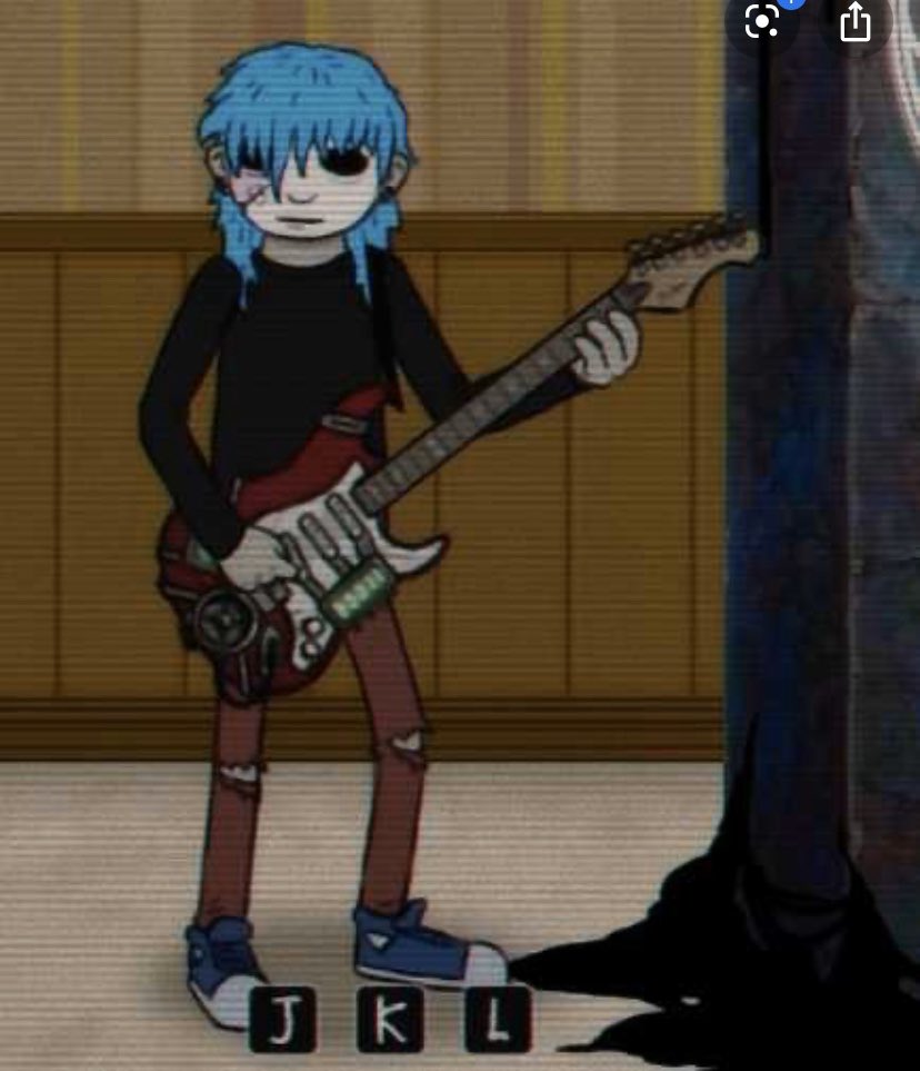 Blue guys with guitars-