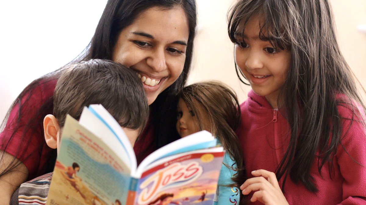 MsRacela's tweet photo. For #BannekerSpirit, we’re reading about @American_Girl Joss, who wears a hearing aid and communicates using #ASL.  This great story has sparked engaging conversations about diversity and inclusion in our household! #slpeeps https://t.co/dKHDqR99c9