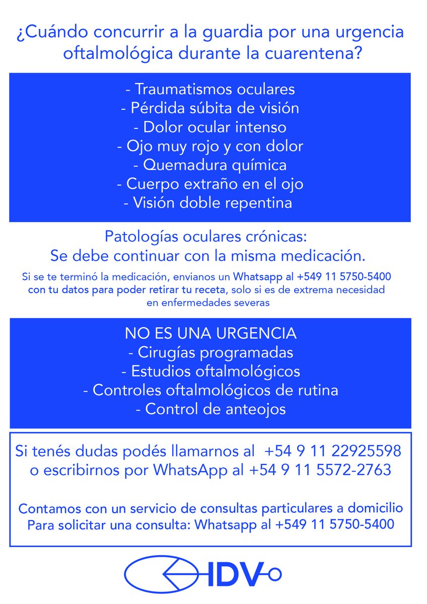 InstVisionBsAs's tweet photo. ¿Cuándo concurrir a la guardia por una urgencia oftalmológica durante la #cuarentena?  #coronavirus https://t.co/D4TJeIxj5j