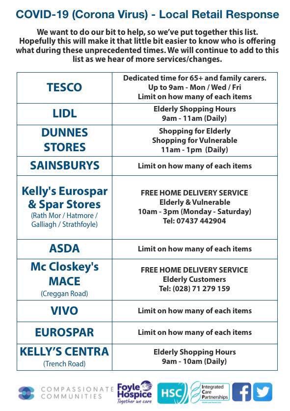 At a glance... 
Local Community &amp; Retail Response to #COVID19 in the #NorthWest #Derry #Londonderry #Community #CompassionateCommunities #CompassionateCity