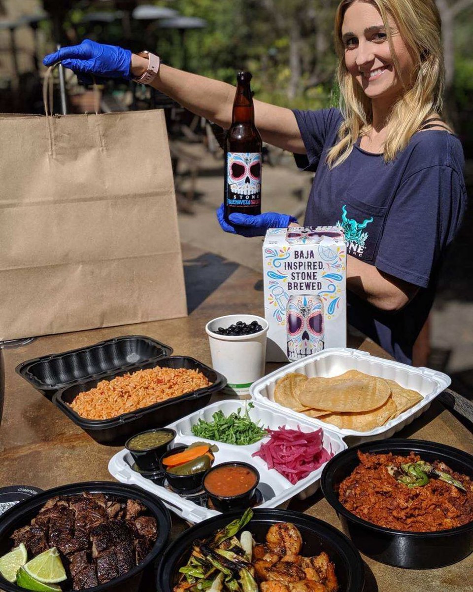 StoneBrewing's tweet photo. If it's beer AND food you're after, our Escondido, Liberty Station (San Diego) and Napa locations are available for pick-up or delivery (via DoorDash). Special pricing on all menu items plus new family-style offerings, including this ridiculously tasty Taco Tuesday spread.⁣⁠ https://t.co/RWseQHzkig