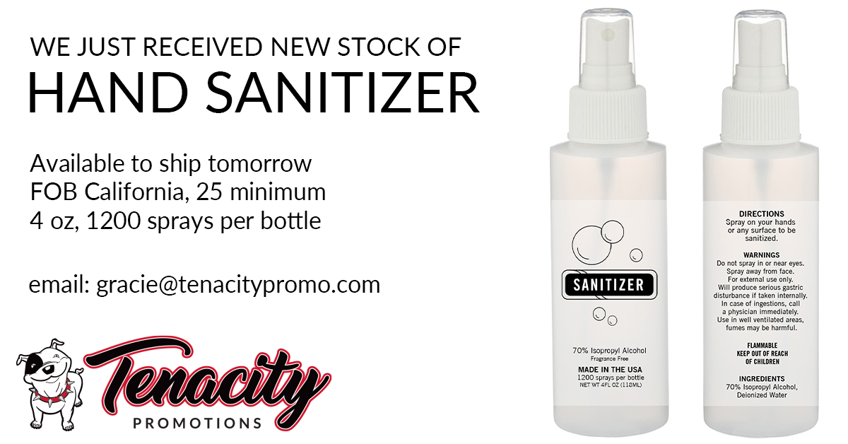 TenacityPromo's tweet image. We want to support our community through the COVID-19 challenge.We have hand sanitizer in stock that could help #families, #business, #medical, #construction, #safety workers, etc. to prevent the #spread of this devastating #virus.  #Weareinittogether #Coronavirus #COVID19