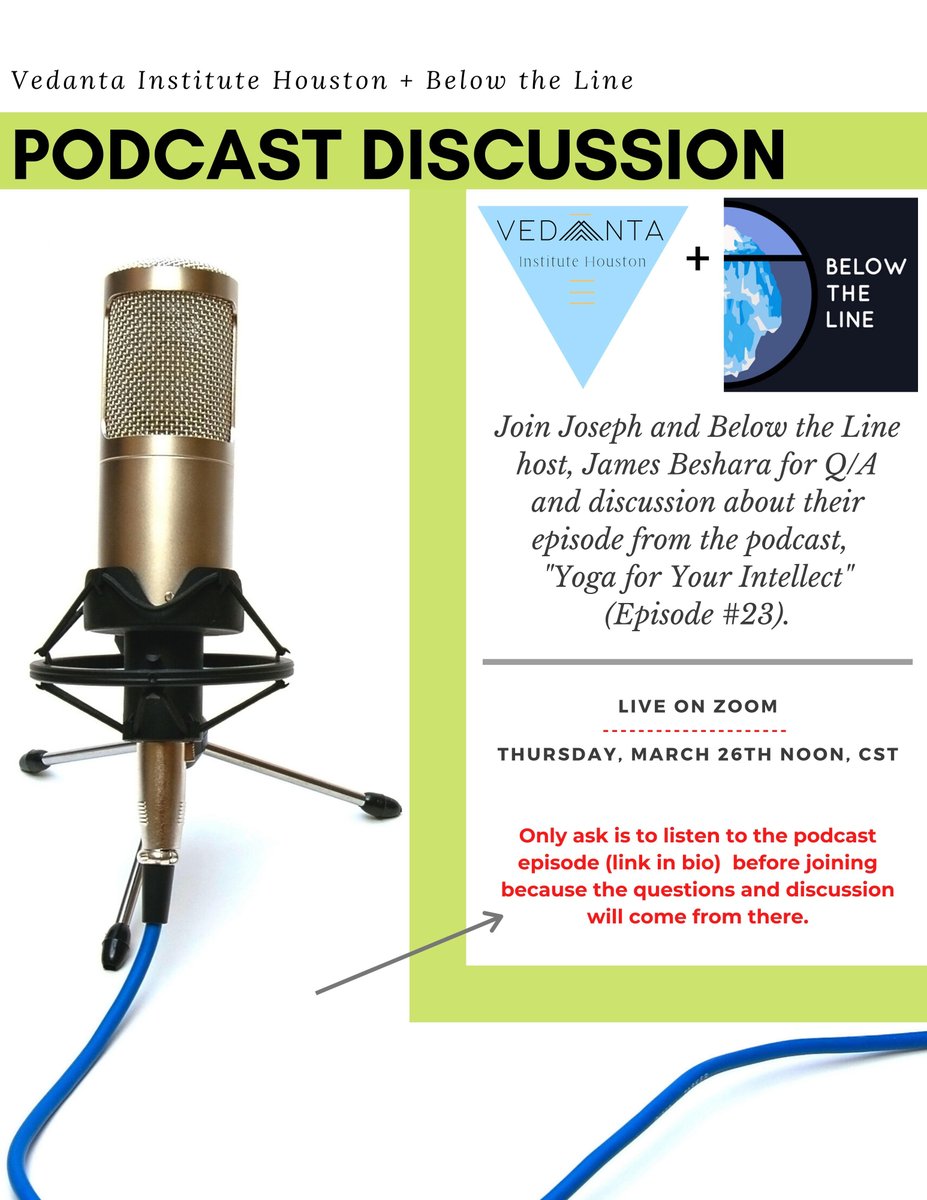SwamiDoseDaily's tweet photo. James and Joseph will discuss their August episode of  
Below the Line this Thursday, March 26, 10 - Noon Pacific.  Join us! #YogaForYourIntellect @jamesbeshara @gobelowtheline 

ZOOM Q/A link: 
https://t.co/ogKrRRpN8r (and in bio)

Podcast: https://t.co/6ceVBILXJY 
@podcastnotes https://t.co/8Hv2RlUCAr