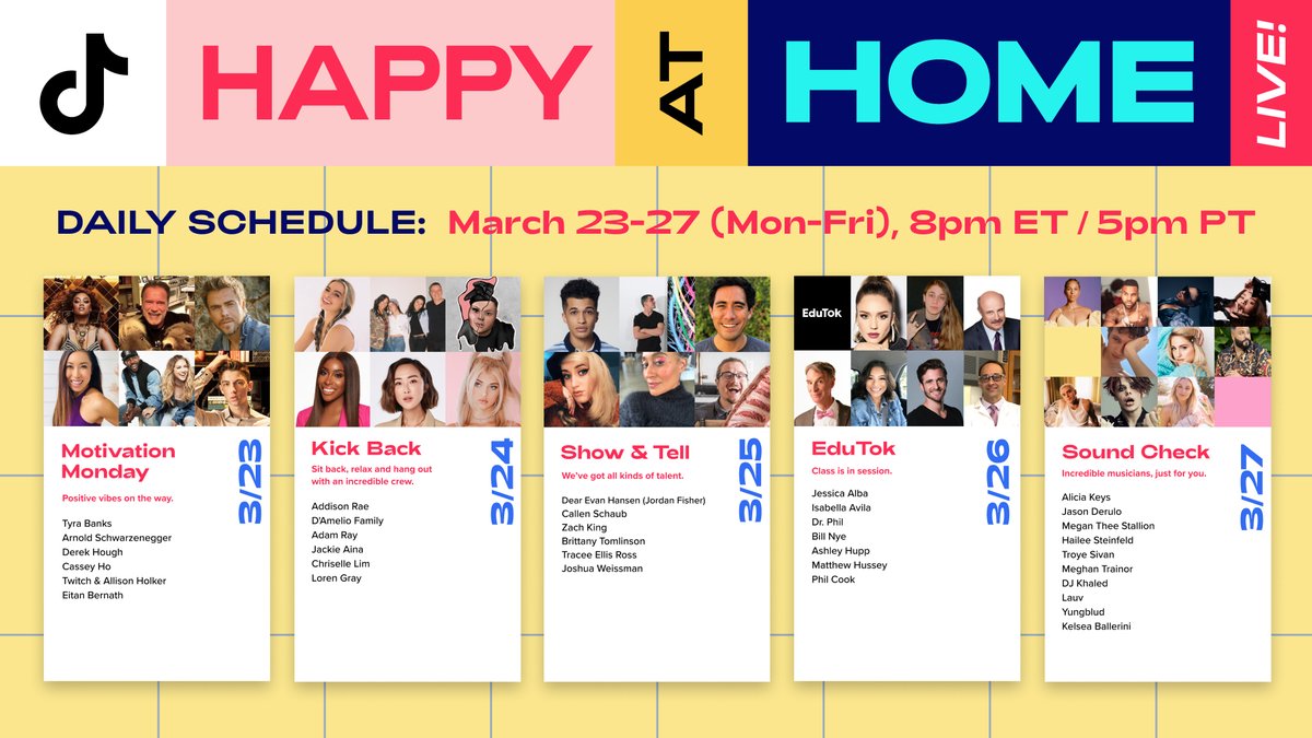 DearEvanHansen's tweet photo. All week long @tiktok_us is keeping you #HappyAtHome with their new live stream series. Tomorrow, don't miss #DearEvanHansen's @Jordan_Fisher perform songs from the show and more. Check it out live at 8pm ET/5pm PT here: https://t.co/6xfMc0Pzal https://t.co/N0vTmVwbcz