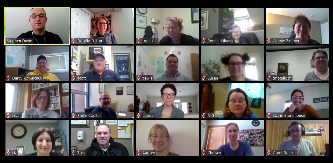 sdavid222's tweet photo. Connecting with @ParkWestSD principals by #Zoom while working from home in #Manitoba and observing social distancing. Great to hear how they are staying connected to their staff and how staff are staying connected with students in these new circumstances #edchat https://t.co/y3CqBbTRJE