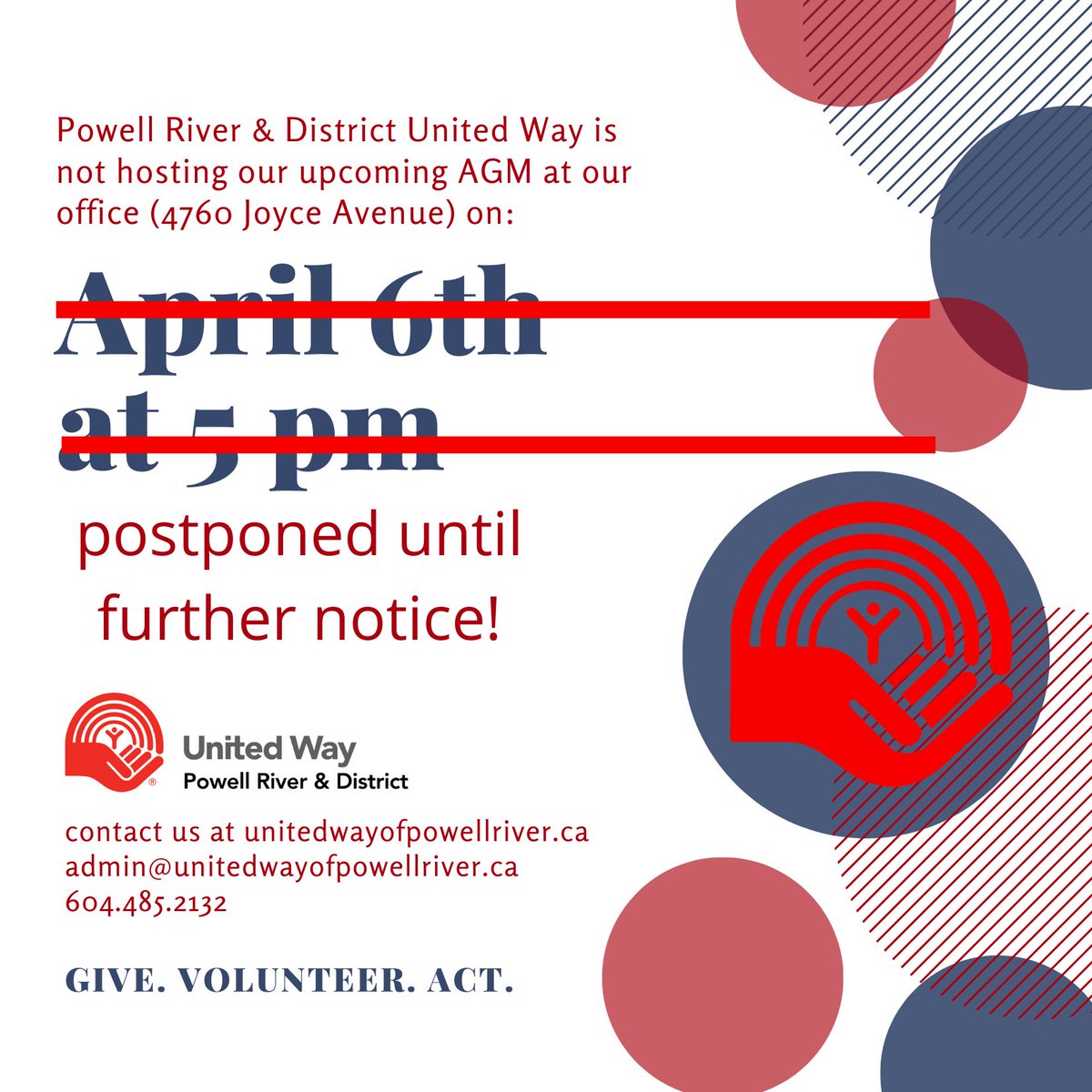 PRUnitedway's tweet photo. #powellriver #unitedway #agm #cancelled https://t.co/4O7e9K72xY